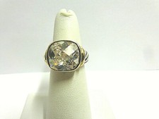white quartz sq stone ring sterling w/ygold trim sz 6 wgt 8 tcw 5 rope design