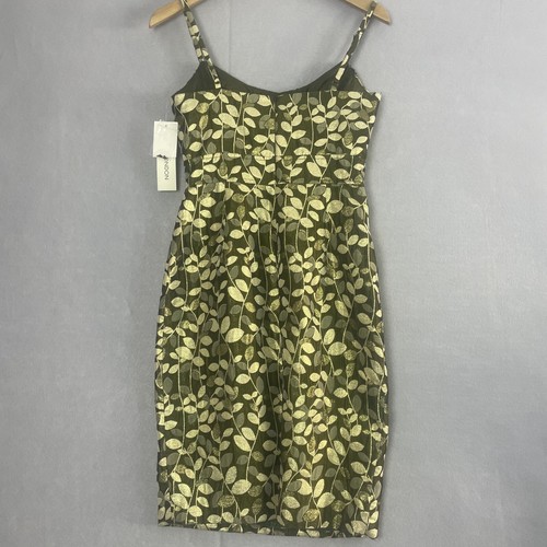 Maggy London Dress Sz 2 Green Gold Leaf Beaded Cocktail Party Career - Picture 2 of 17
