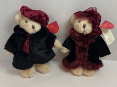 Russ Berrie Victorian Christmas Faux Fur Coat Teddy Bear Lot- Sasha and Natasha