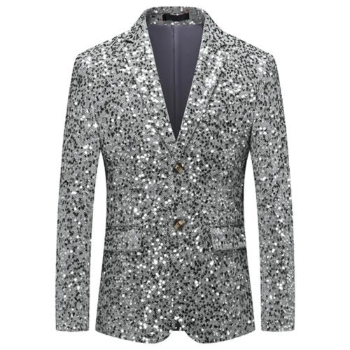 Men Shiny Sequin Suit Blazer Dress Jacket Dinner Party Prom Coat Tops Smart Slim