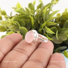 Sterling Silver Heart Chakra Oval Rose Quartz Gemstone Solitaire Ring Jewelry