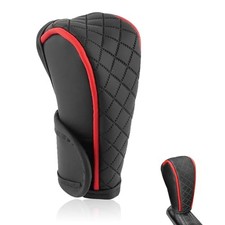 Car Gear Shift Cover, Leather Shift Knob Cover, Waterproof Anti-Slip black-red