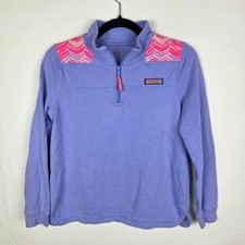 Vineyard Vines Girls Shep Shirt Quarter Zip Pullover Blue Pink Chevron Size L 14