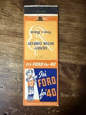 D774 Henry Motor Co. 1940 Ford V8 Illinois Vintage Matchbook Cover