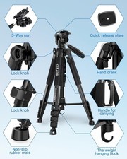 75" Camera Tripod Heavy Duty Aluminum Camera Stand for ipad Phone with DSLR