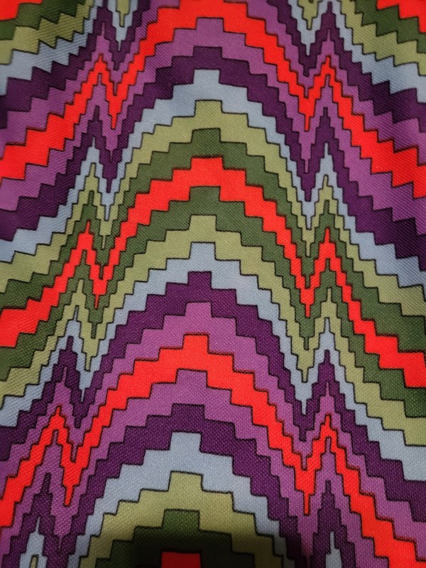 Rare vintage double knit 90x74" retro purple red fabric material blue abstract