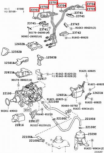 Genuine Toyota LandCruiser HDJ100 1HD FTE 4.2 Diesel Fuel Injector Line Pipe Kit - Bild 13 von 14