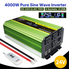 4000W Peak Pure Sine Wave Power Inverter 24V to 110V with USB LCD Remote Control