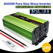4000W Peak Pure Sine Wave Power Inverter 24V to 110V with USB LCD Remote Control