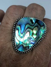 Antique Green Abalone White Bronze Silver Ring