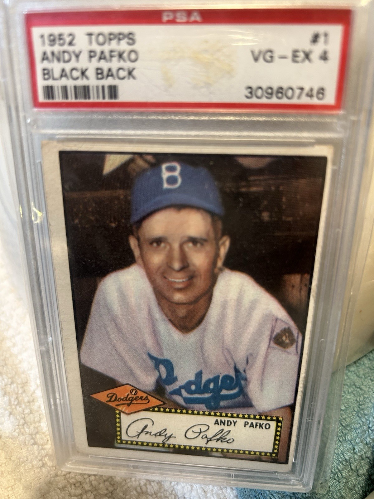 1952 Topps #1 Andy Pafko Black Back Graded PSA 4 VG-EX