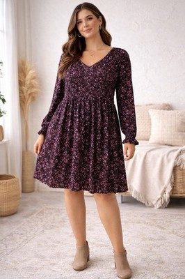 American Rag Floral Dress XXL Smocked Bodice Long Sleeve Knee Length Boho  NWT | eBay