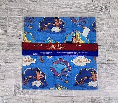 Vintage Disney Gift Wrap Aladdin Cleo Sealed 2 SHEETS 1'.8'' X 2'.6''  1996 NOS