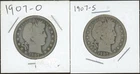 (2) Coins - 90% Silver Barber Half Dollars 1907-O & 1907-S