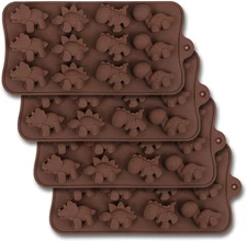 homEdge 12-Cavity Dinosaur Chocolate Mold, Set of 4PCS Non Stick Brown 