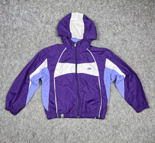 Vtg Hanes Sport Girls Windbreaker Jacket Hooded Full Zip Up Purple 90's Size 6