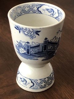 Antique Blue/White Asian Motif Double Sided Egg Cup/Holder