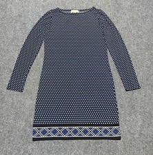 Michael Kors Women's Blue White Black Geometric Print Shift Dress Size M Long