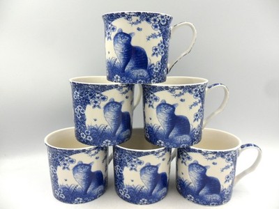 6er Set Palace Tassen im blauen Calico Cats Design.