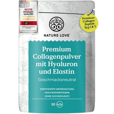 NATURE LOVE  Premium Collagen Pulver mit Hyaluronsäure und Elastin - neutral