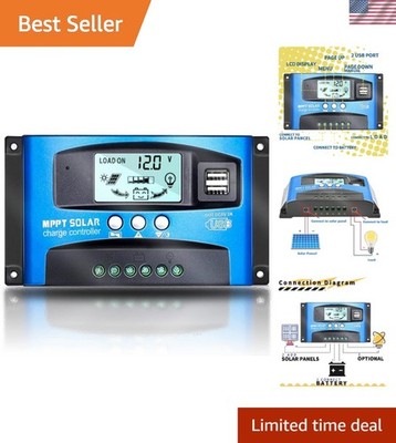 MPPT 100A Solar Charge Controller for 12V/24V Systems - Dual USB, LCD Display