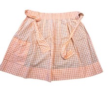 Vtg Orange  White Gingham Check Cotton Hostess Half Apron Cross Stitch 21  