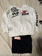 Marvel Sweatsuit Boys Kids Sz 9 10 Yrs Black White 2 Pieces Pants Set Spider Man