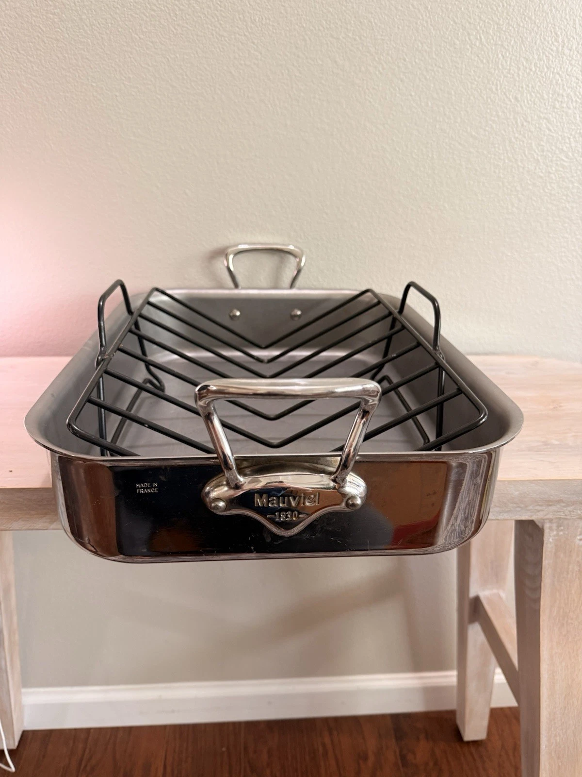 Mauviel 1830 Stainless Steel Roasting Tray with Rack, Oven Safe, Silver