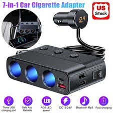 3Way Car Cigarette Lighter Socket Splitter 7-in-1 Power Adapter Fast Charger 12V
