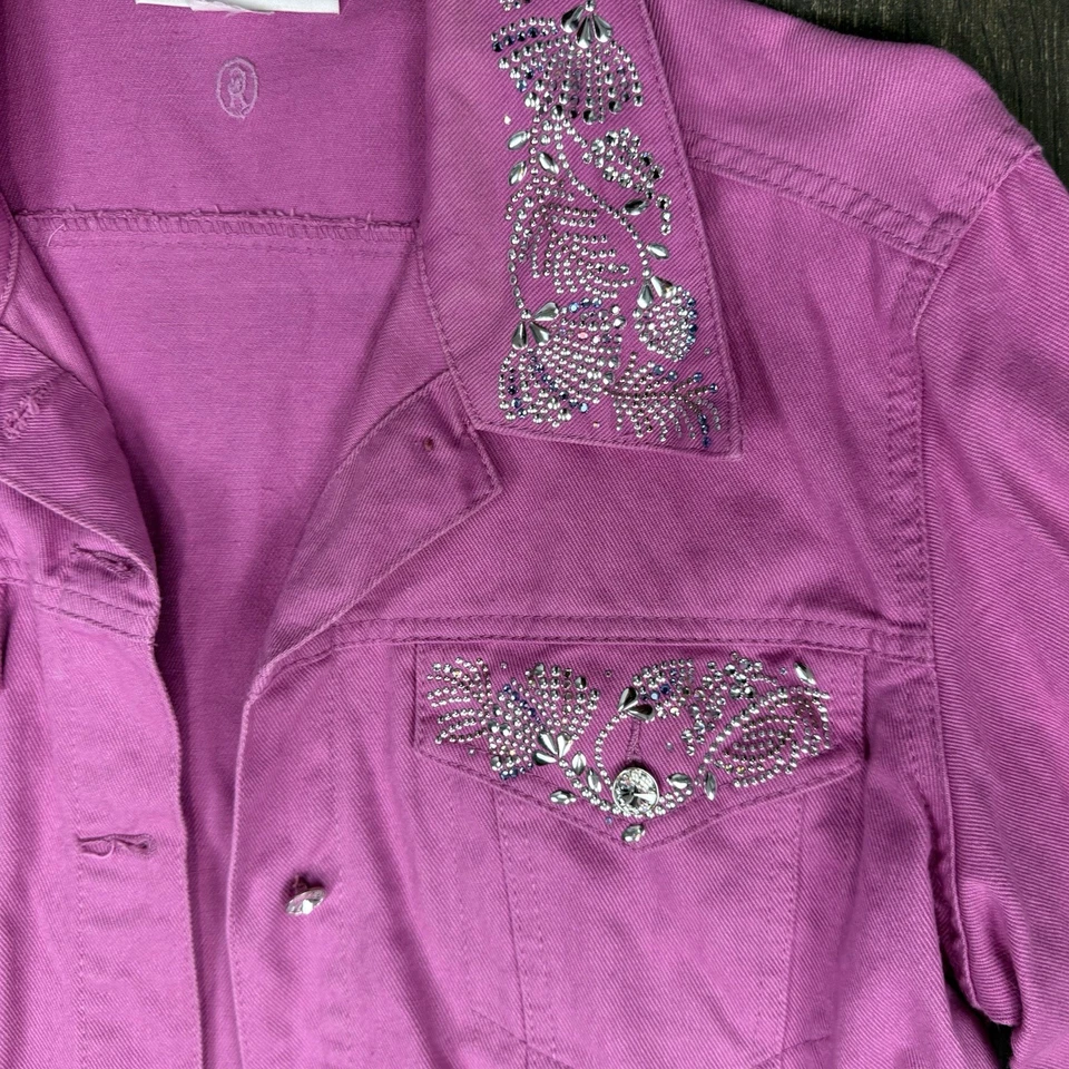 Christine Alexander розовый джинсовой ткани куртка украшенный блестящий Western блеск размер L - Изображение 4 из 4