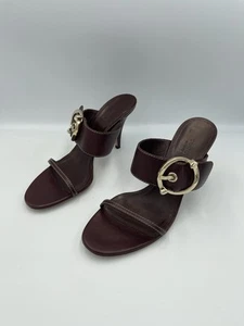Sandales GUCCI Juanita Oxblood en cuir bordeaux boucle dorée talons IT 38,5 US 8,5