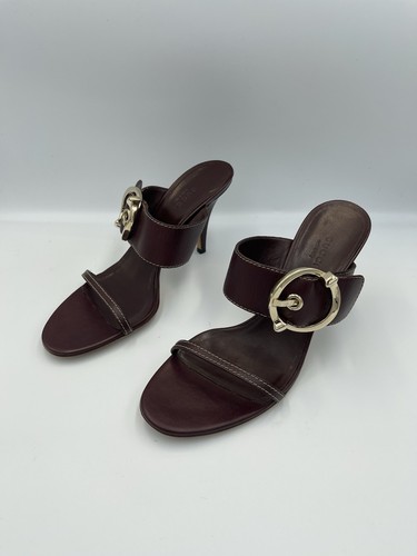 GUCCI Juanita Oxblood Burgundy Leather Sandals Gold Buckle Heels IT 38,5 US 8,5 - Bild 1 von 17