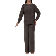 Barefoot Dreams CozyChic Ultra Lite Jersey Pullover/Wide Leg Lounge Set L, Coal