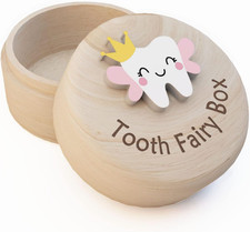 Tooth Fairy Box for Girls, Cute Carved Wooden Box with 3D Tooth, Stores Lost Tee