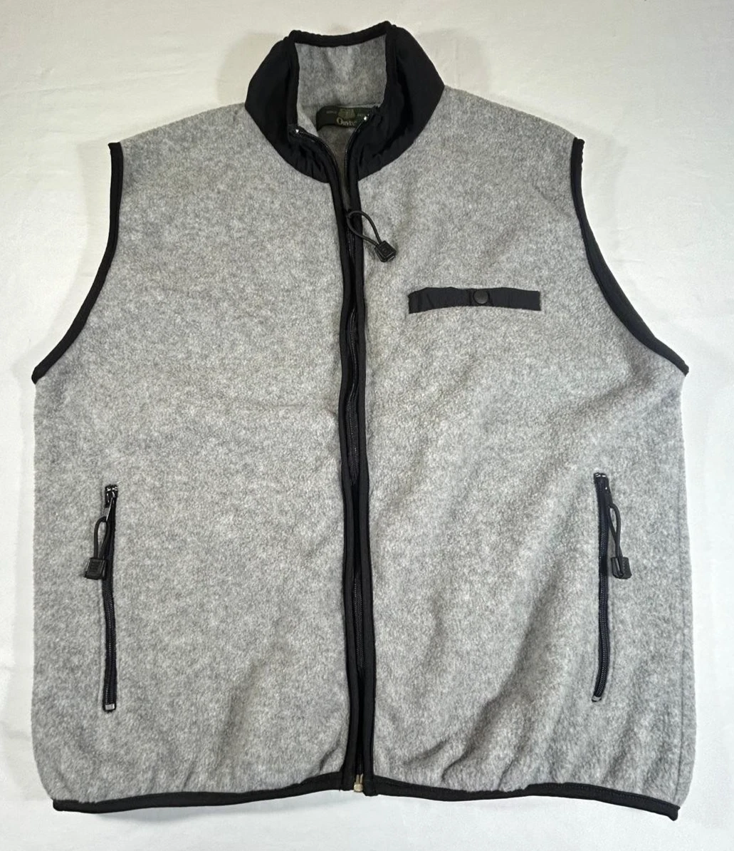 Orvis Men's Vest Size Large Fleece Gray Black Jacket Full Zip Sleeveless