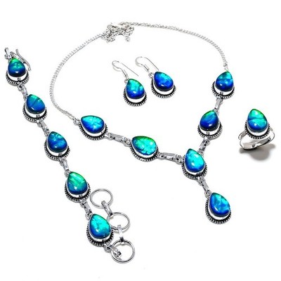 Australisches Triplett Opal Edelstein 925 Silber Handarbeit Schmuckset