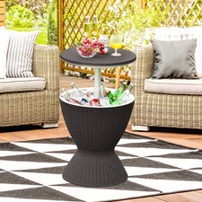 8-Gal Patio Ice Cooler Bucket Cool Bar Side Table w/ Retractable Tabletop Black