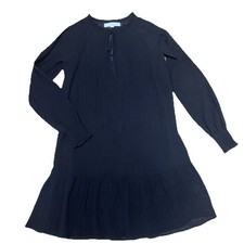 LOFT Black Crinkle Chiffon Tiered Shift Dress Women's XS Extra Small Long Sleeve