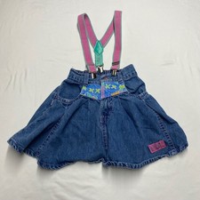 Vintage Levis Girls Denim Suspender Skirt Size 6 90s Geometric Print Made in USA