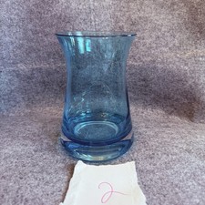 Vintage Hand Blown Aqua Blue Art Thick / Heavy Bottom Glass Vase 6  H Read  2