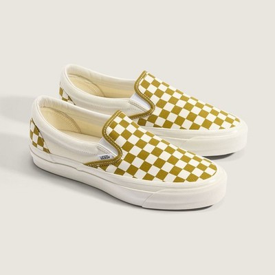 VANS Womens CLASSIC SLIP ON 98 LX CHECKERBOARD VN000D9PEMJ GOLD US W 6.5-10