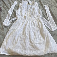 White Dress with Subtle Diamond Shape Embroidery for Women