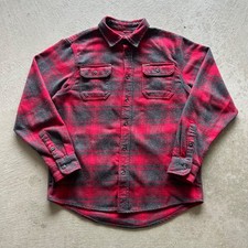 Orvis Heavy Flannel Shirt Men  s Medium Jacket Red Gray Plaid Pockets Shacket