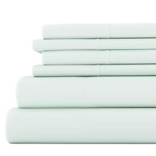 Luxury Ultra Soft 6 Piece Solid Mint Microfiber Queen Sheet Set