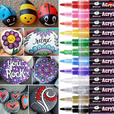 Acrylstifte Marker Stifte, 12 Farben Wasserfest Acrylstifte für Steine Bemalen,