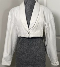 VTG 80s Michael Hoban North Beach Women's White Leather Cropped Jacket READ