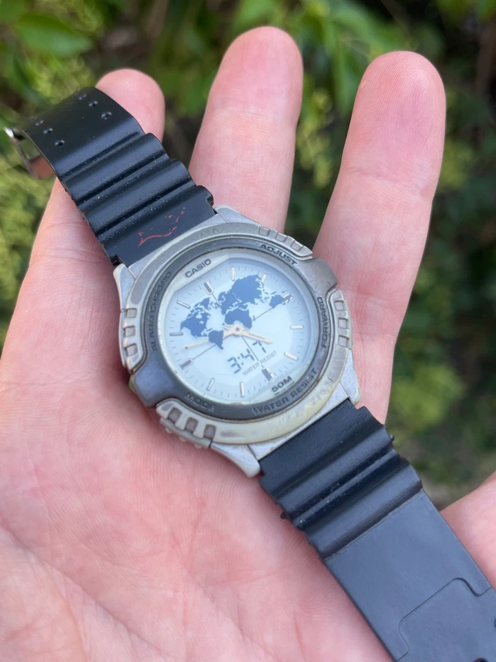 Vintage Casio Twincept Abx-22 1349 Data Bank World Time Ana-digi Watch working - Image 4 of 4