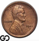1911-D Lincoln Cent Wheat Penny, Near Gem BU++ RB