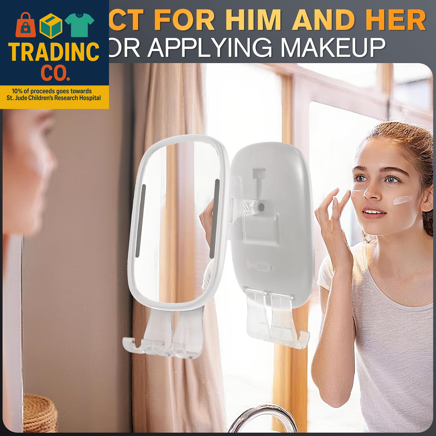 Heated Shower Mirror Fogless for Shaving with Light, Rechargeable Battery, Detac