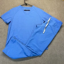 FIGS Scrub Set Ceil Blue Womens S (top) XS/P (pant) Batara Kangaroo + Livingston